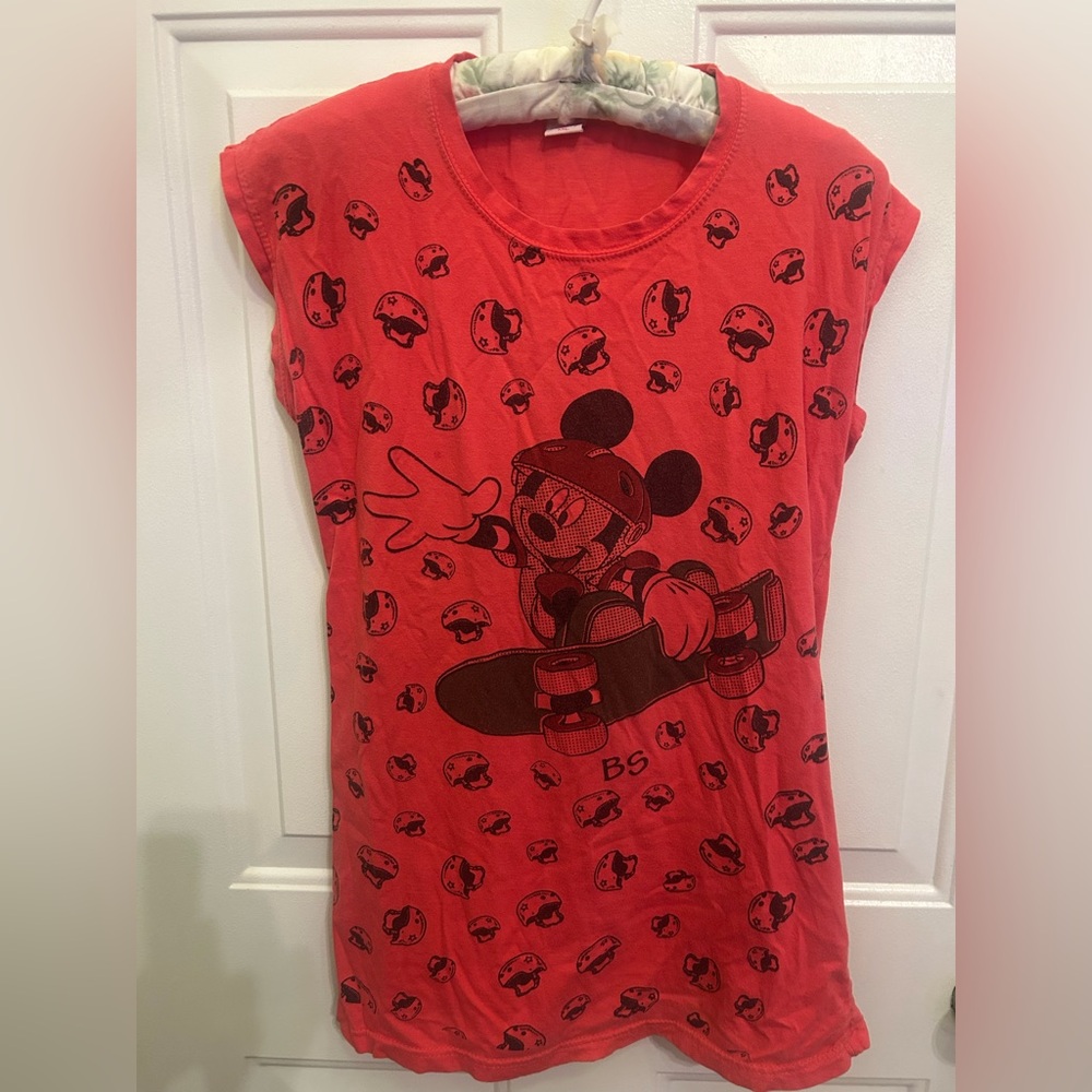 4/$20🌷Vintage 90s BSA Disney Mickey Mouse Skateboarding AOP Shirt XXL Red Skate